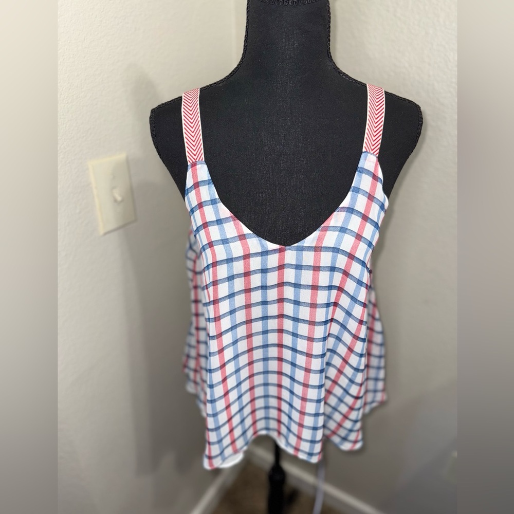 Maude Women’s Red and Blue Checkered Tank Top- Size‎ Medium